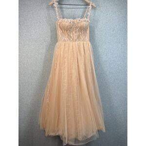 Teuta Matoshi Lace Tulle Corset Gown Womens Peach Excellent Formal Prom Wedding